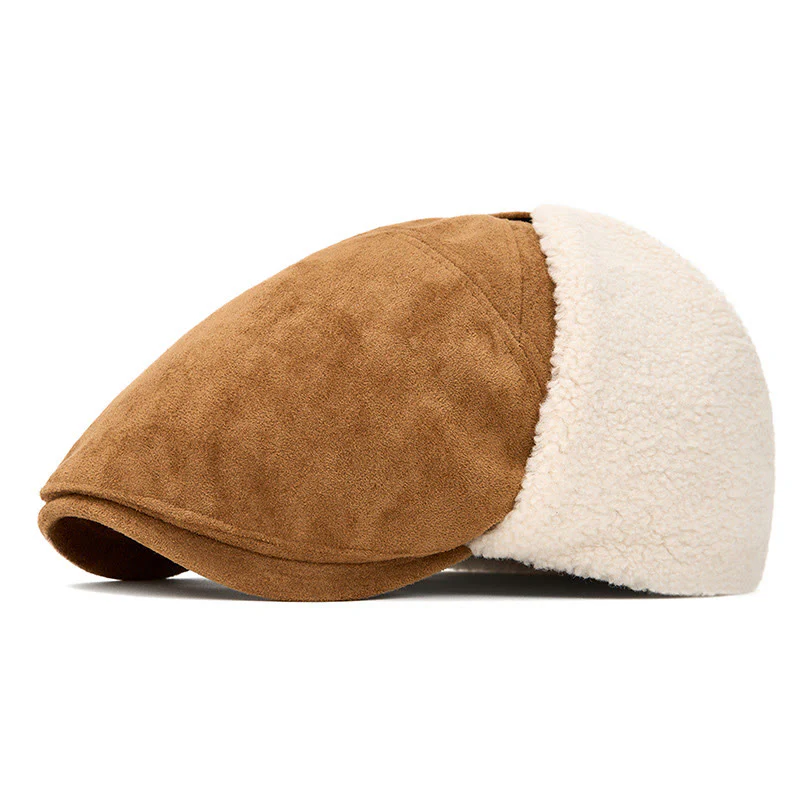 Men's Trendy Cozy Suede Beret Hat With Earmuffs