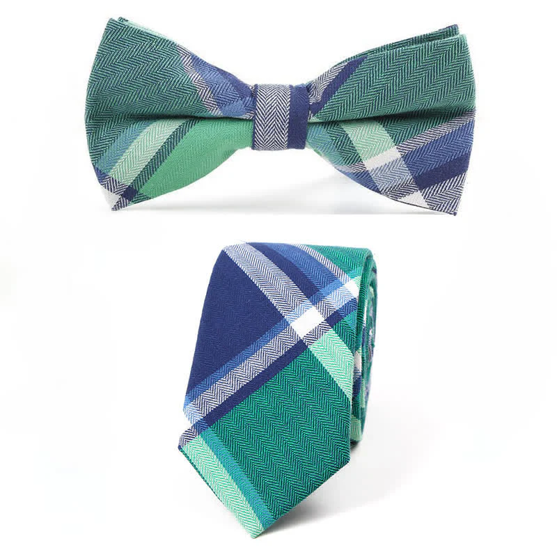 Men's Trendy Plaid Pattern Bow Tie Handkerchief Necktie - Image 39