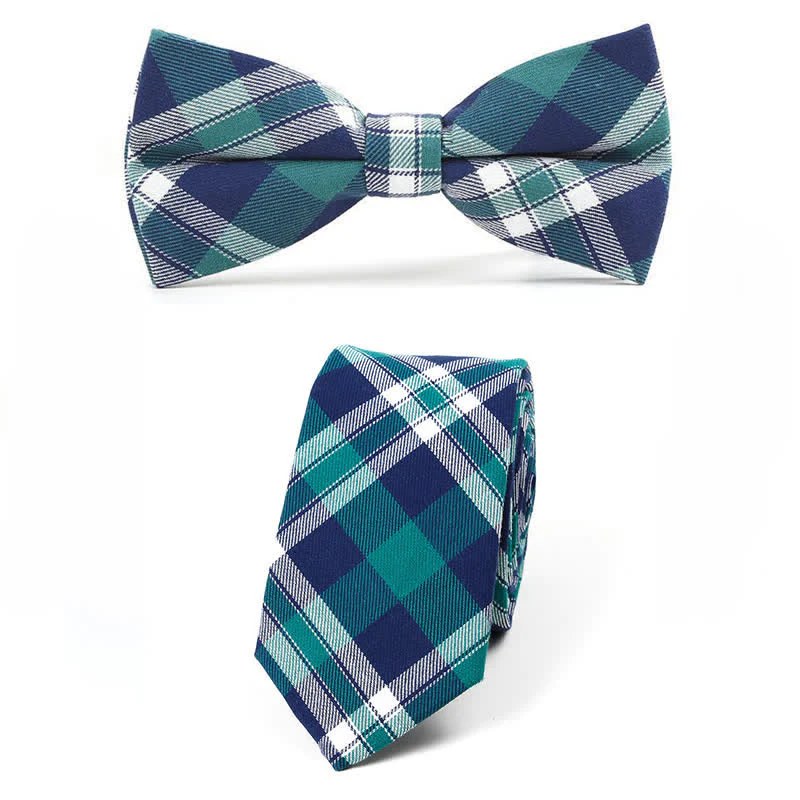 Men's Trendy Plaid Pattern Bow Tie Handkerchief Necktie - Image 48