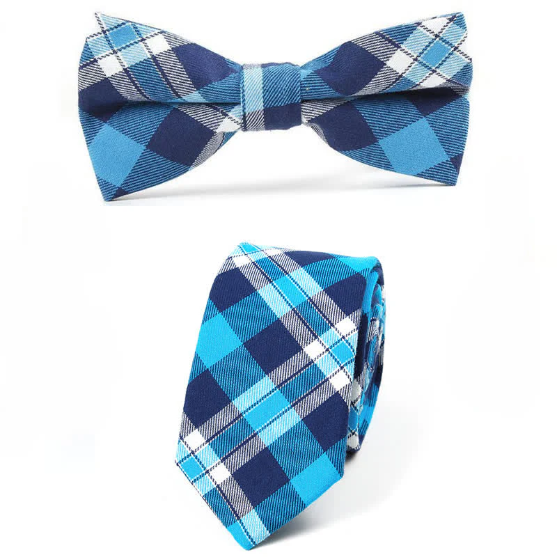 Men's Trendy Plaid Pattern Bow Tie Handkerchief Necktie - Image 54