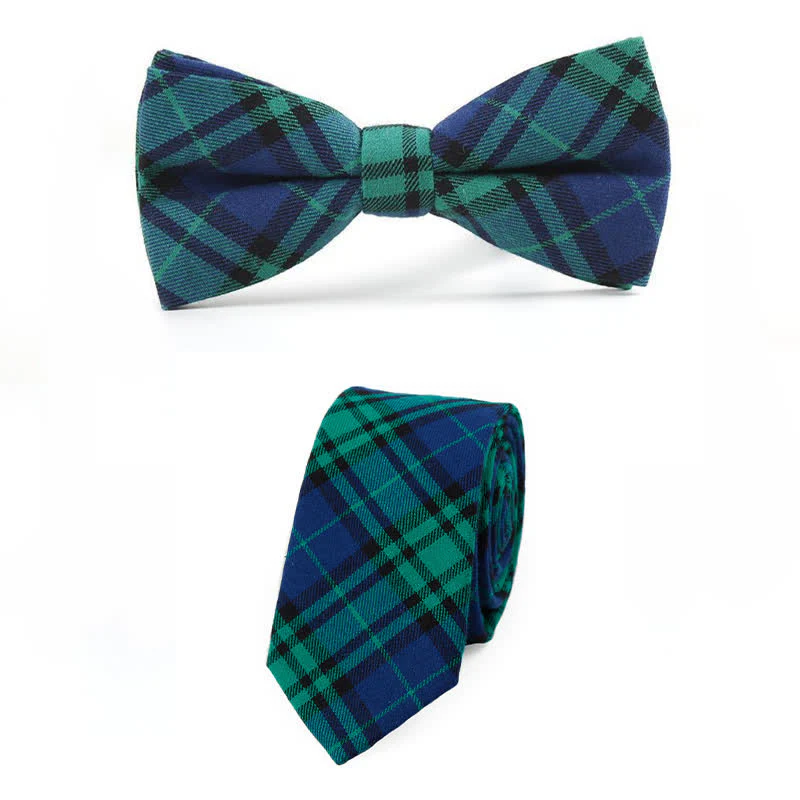 Men's Trendy Plaid Pattern Bow Tie Handkerchief Necktie - Image 6