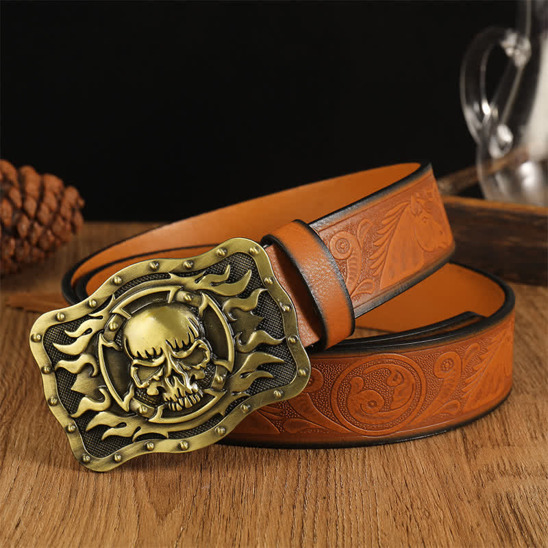Men's Trendy Skull Head Flame Leather Belt - Image 3
