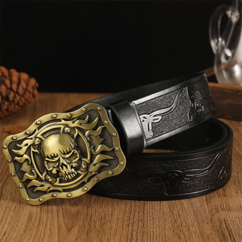 Men's Trendy Skull Head Flame Leather Belt - Image 5