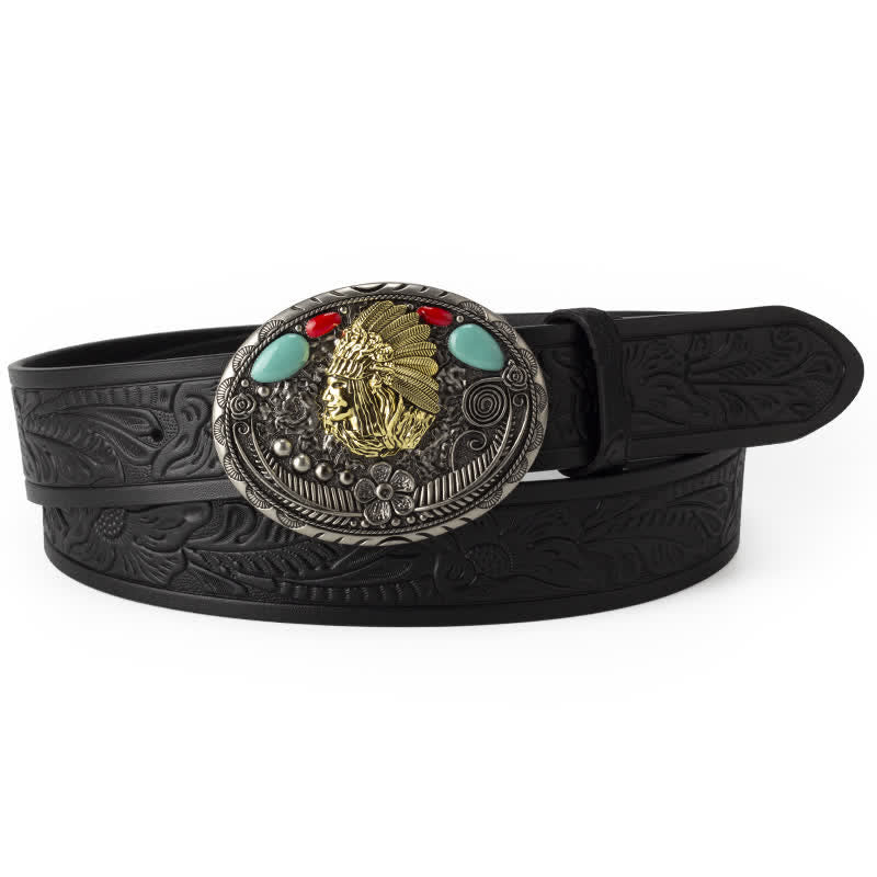 Men's Turquoise Country Indian Style Leather Belt - Image 6