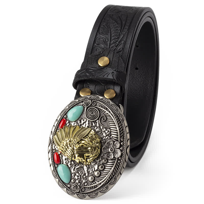 Men's Turquoise Country Indian Style Leather Belt - Image 7