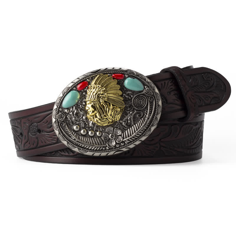 Men's Turquoise Country Indian Style Leather Belt - Image 8