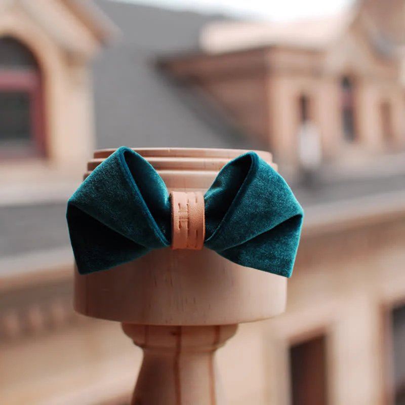 Men's Twisted Velvet Solid Color Leather Loop Bow Tie - Image 2
