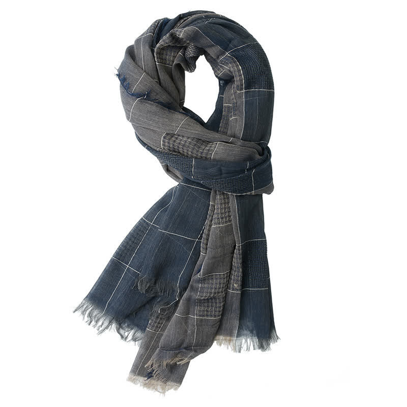 Men's Two-Tone Patchwork Checked Fringe Scarf - Image 3