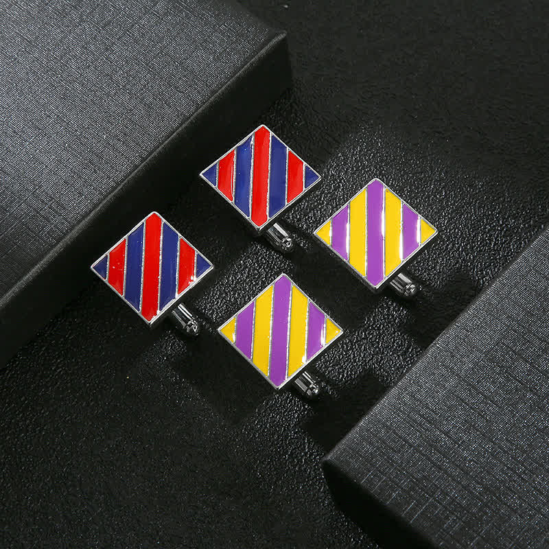 Men's Classical Two Tone Square Striped Cufflinks - Image 4
