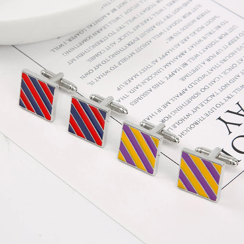 Men's Classical Two Tone Square Striped Cufflinks - Image 5