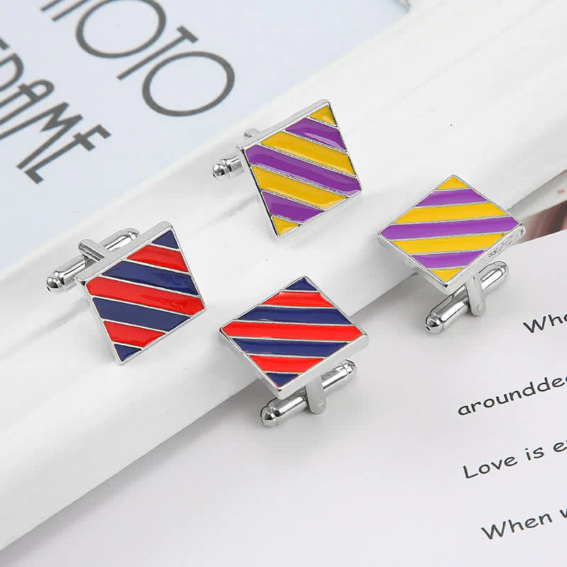 Men's Classical Two Tone Square Striped Cufflinks - Image 7