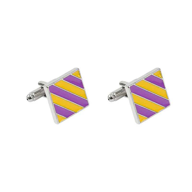 Men's Classical Two Tone Square Striped Cufflinks - Image 8