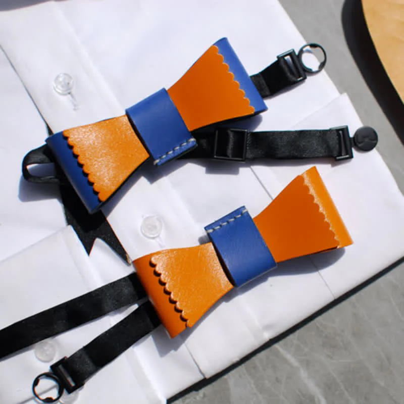 Men's Unique Color Collision Tanned Leather Bow Tie - Image 3