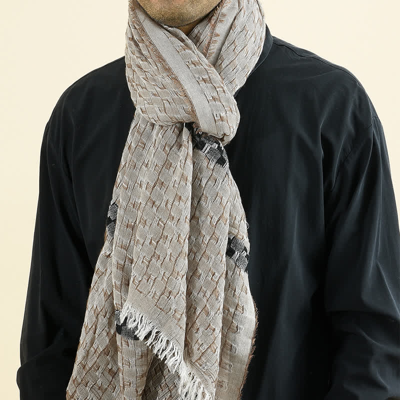 Men's Unique Crinkly Checkered Tassel Scarf - Image 7