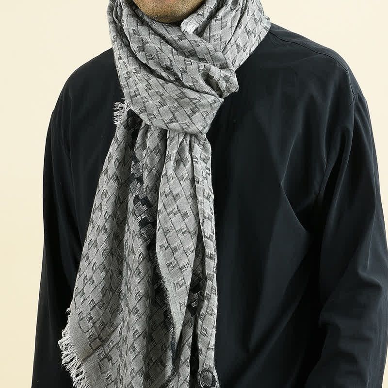 Men's Unique Crinkly Checkered Tassel Scarf - Image 9