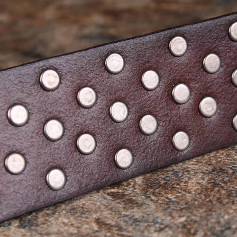 Men's Unique Maple Leaf Shape Rivets Leather Belt - Image 8