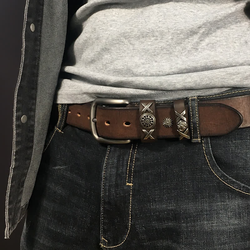 Men's Unique Rivet Studded Handmade Leather Belt - Image 2