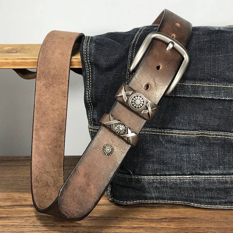Men's Unique Rivet Studded Handmade Leather Belt - Image 4