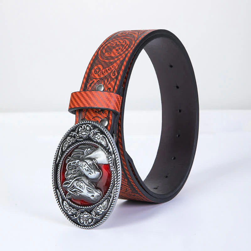 Men's Unique Western Bull Head Buckle Leather Belt - Image 2