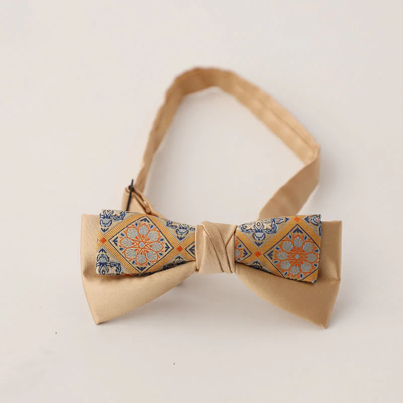 Men's Unqiue Two-Layer Patchwork Floral Bow Tie - Image 8