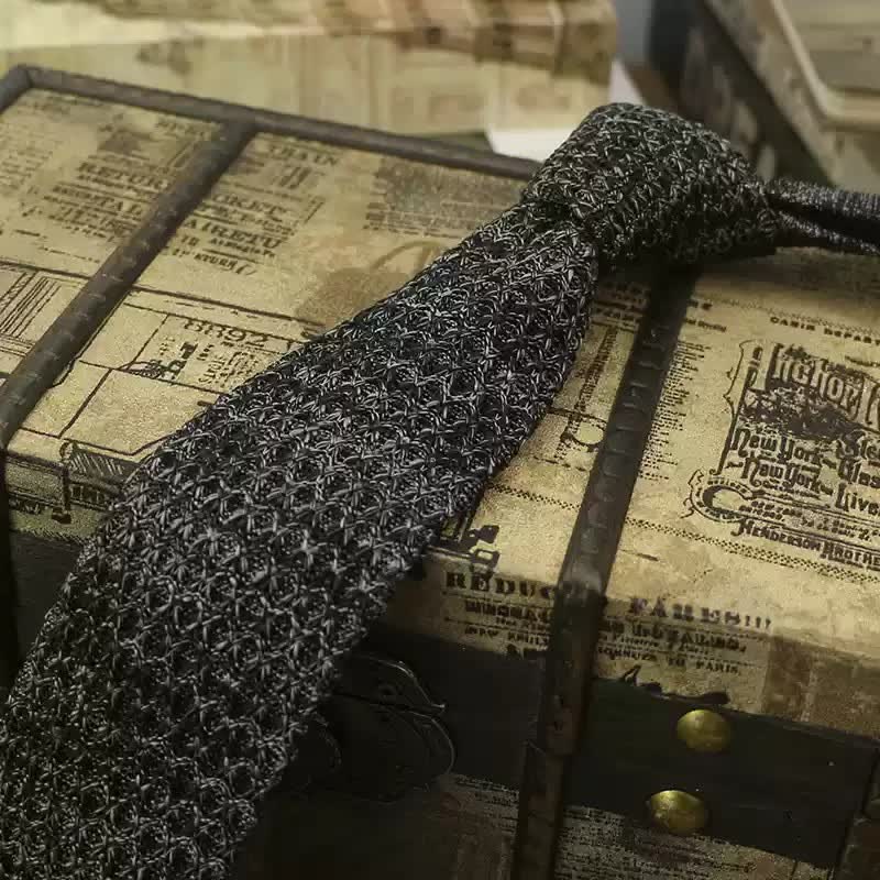 Men's Variegated Dark Color Knitted Necktie - Image 15
