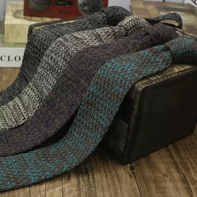 Men's Variegated Dark Color Knitted Necktie - Image 5
