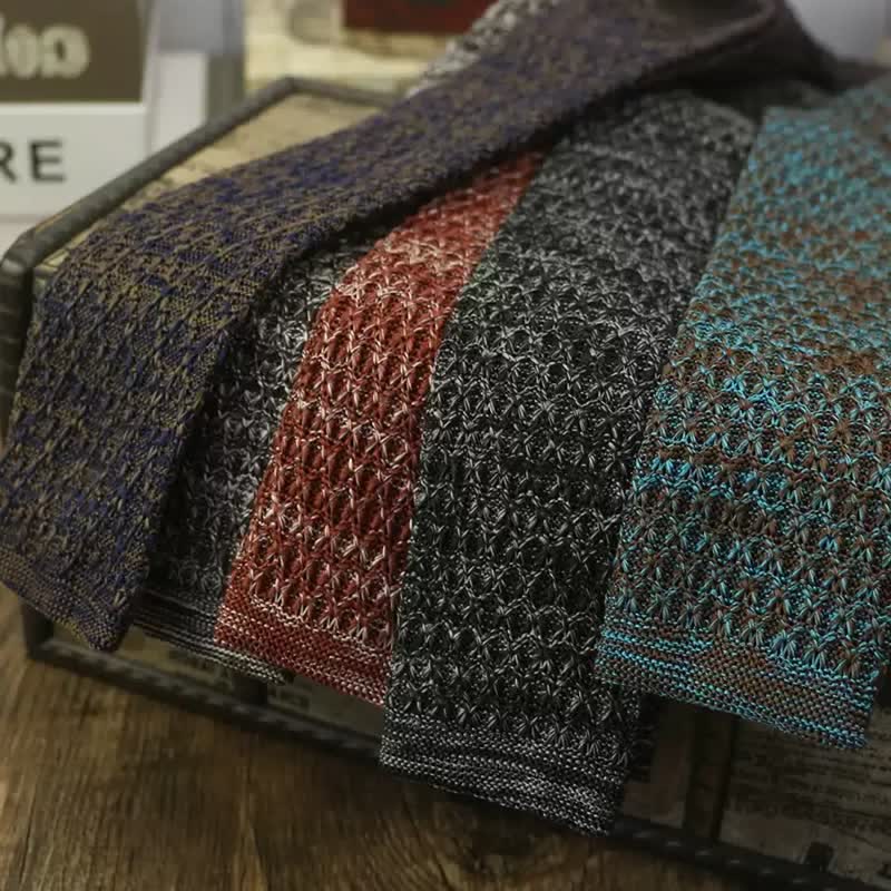 Men's Variegated Dark Color Knitted Necktie - Image 6