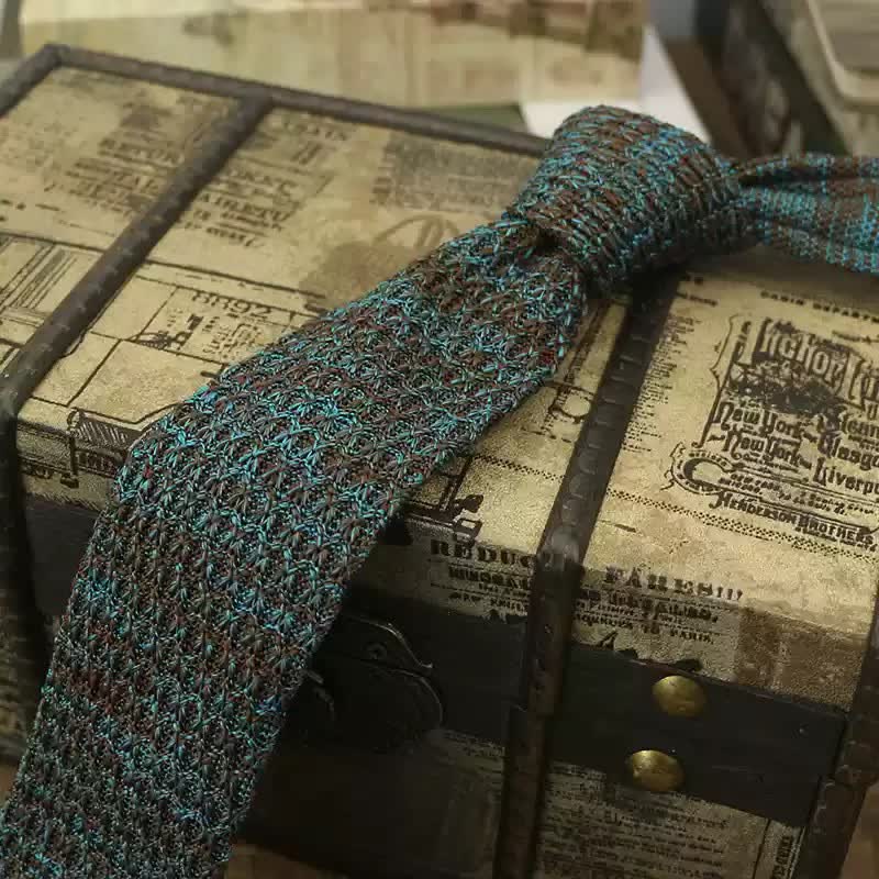 Men's Variegated Dark Color Knitted Necktie - Image 7