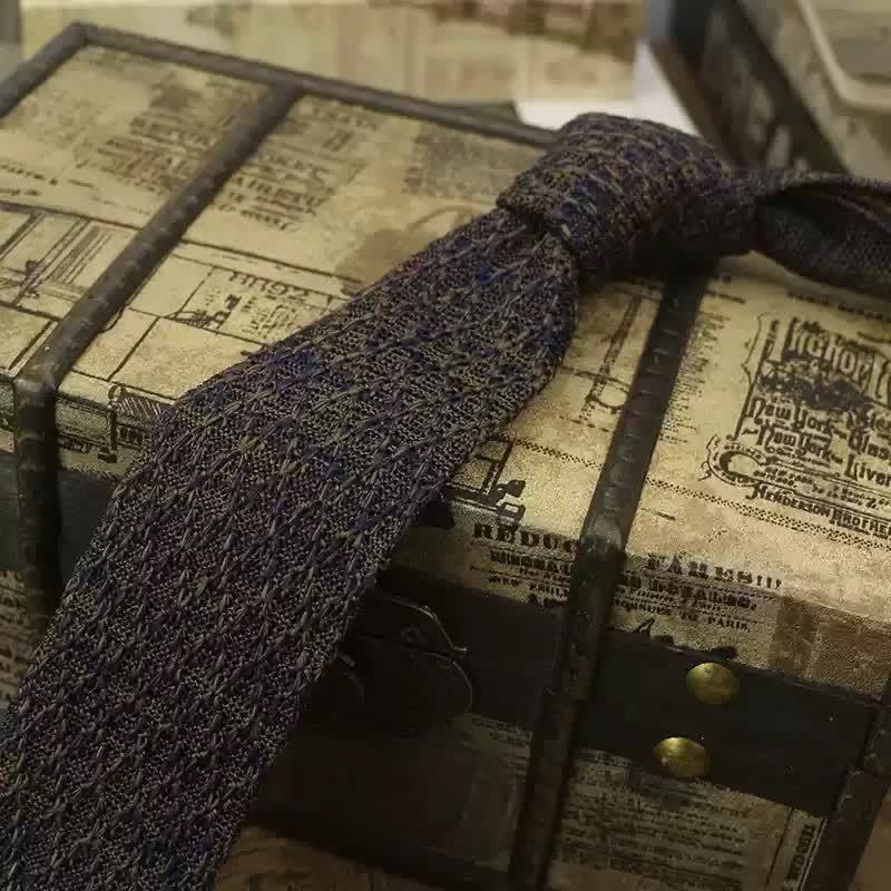 Men's Variegated Dark Color Knitted Necktie - Image 9