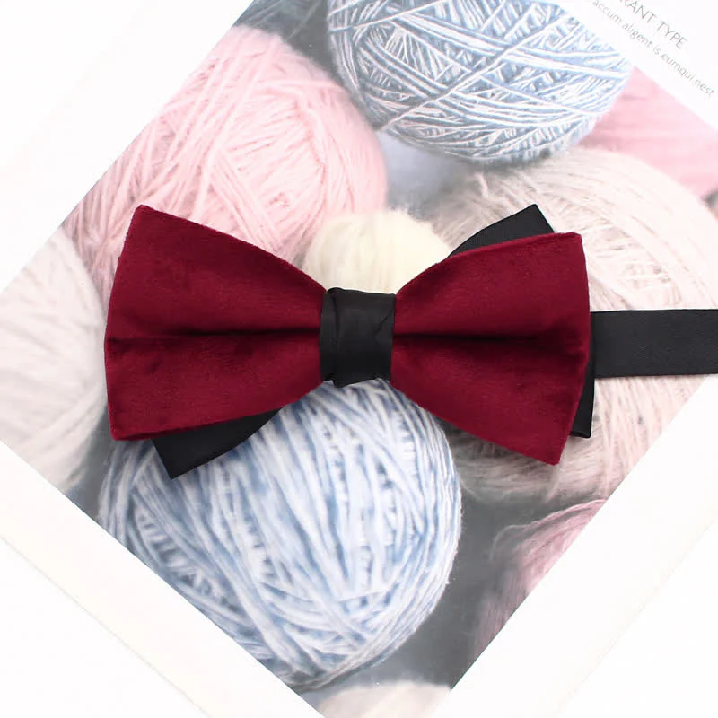 Men's Velvet Double Layered Patchwork Color Bow Tie - Image 11