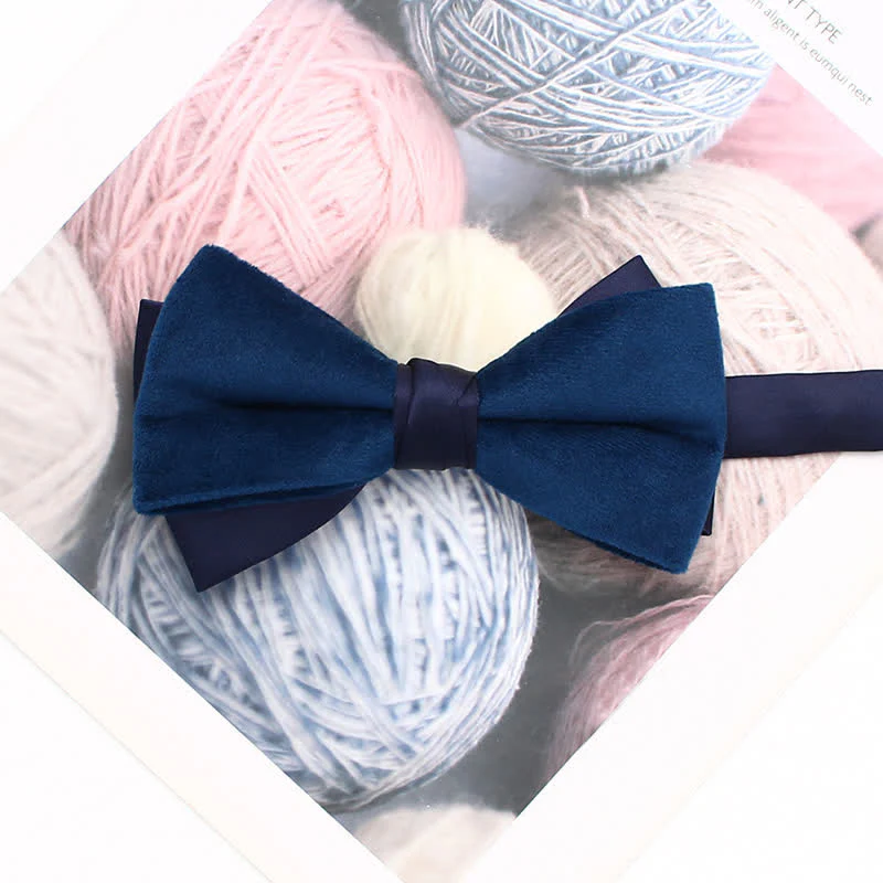 Men's Velvet Double Layered Patchwork Color Bow Tie - Image 12