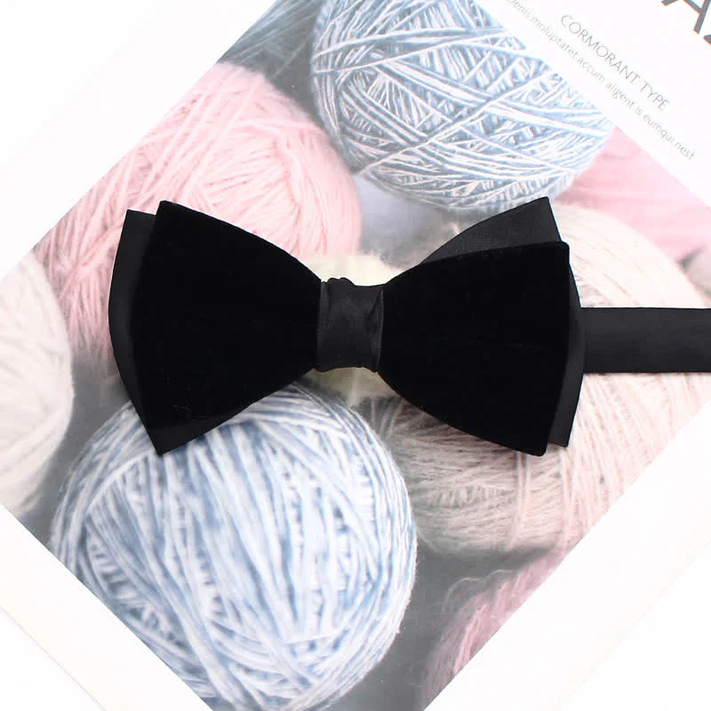Men's Velvet Double Layered Patchwork Color Bow Tie - Image 13