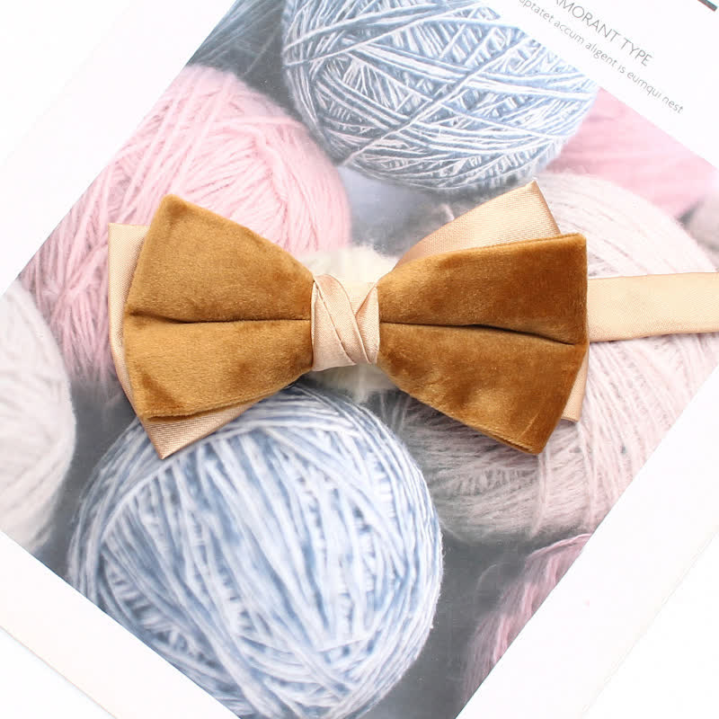 Men's Velvet Double Layered Patchwork Color Bow Tie - Image 2