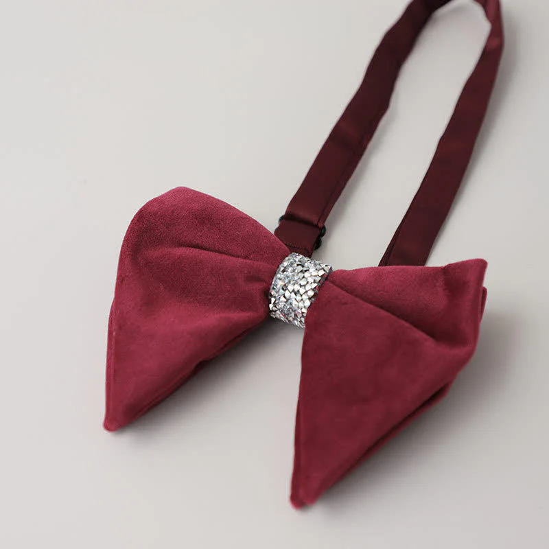 Men's Velvet Rhinestone Oversized Pointed Bow Tie - Image 8