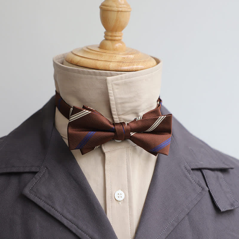 Men's Versatile Coffee Striped Bow Tie - Image 2