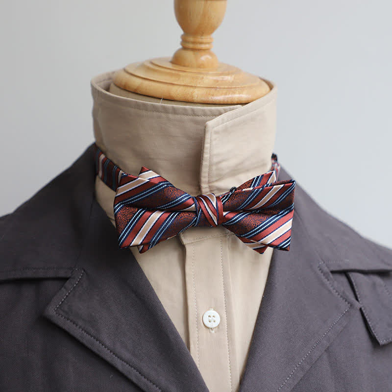 Men's Versatile Coffee Striped Bow Tie - Image 3