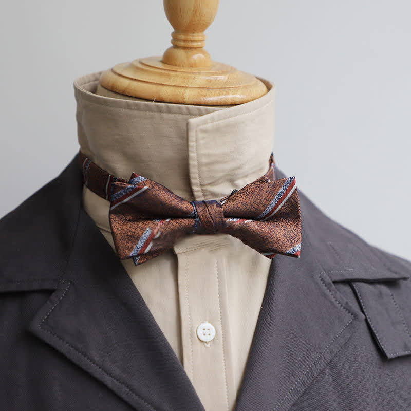 Men's Versatile Coffee Striped Bow Tie - Image 4
