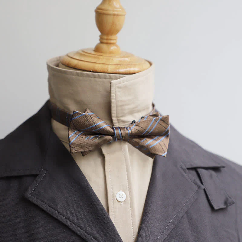 Men's Versatile Coffee Striped Bow Tie - Image 7