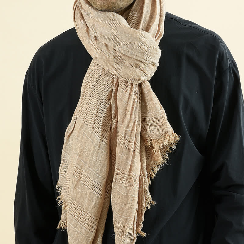 Men's Versatile Diamond Plaid Raw Edge Scarf - Image 10