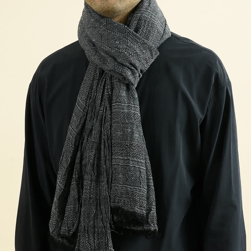 Men's Versatile Diamond Plaid Raw Edge Scarf - Image 5