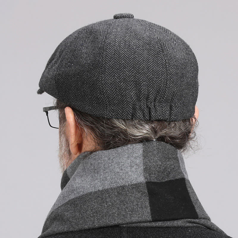Men's Gentleman Herringbone Pattern Octagonal Beret Cap - Image 4