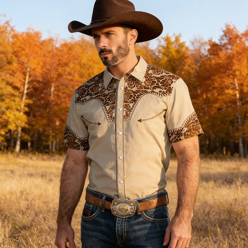 Men's Versatile Western Style Floral 3D Print Western Shirt - Image 5