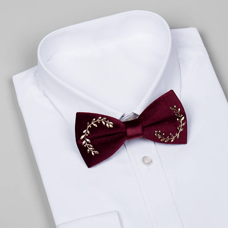 Men's Vine Leaves Velvet Bow Tie - Image 4