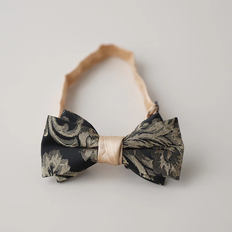 Men's Vintage Antique Gold & Black Floral Pattern Bow Tie - Image 3