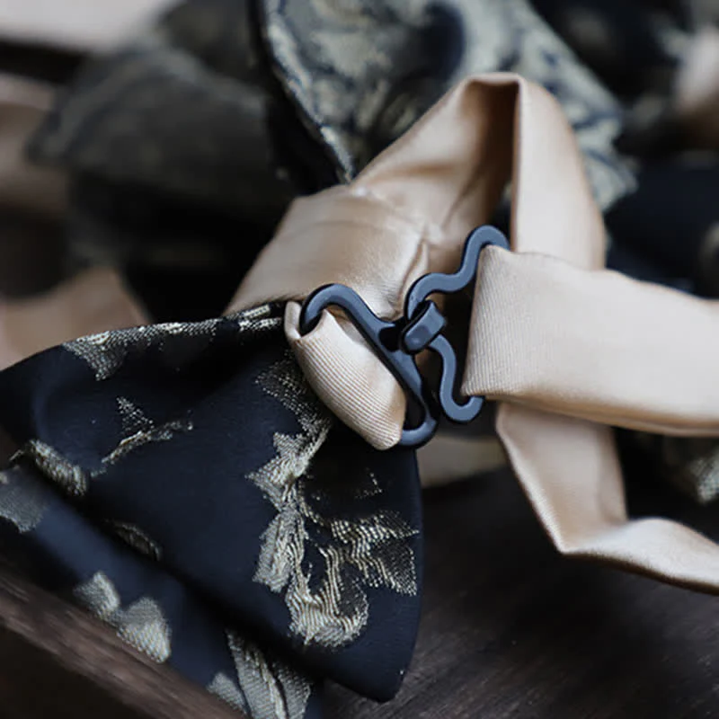 Men's Vintage Antique Gold & Black Floral Pattern Bow Tie - Image 4
