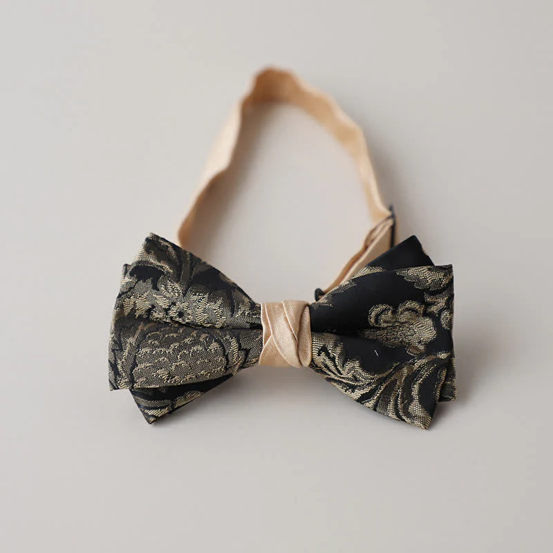Men's Vintage Antique Gold & Black Floral Pattern Bow Tie - Image 5