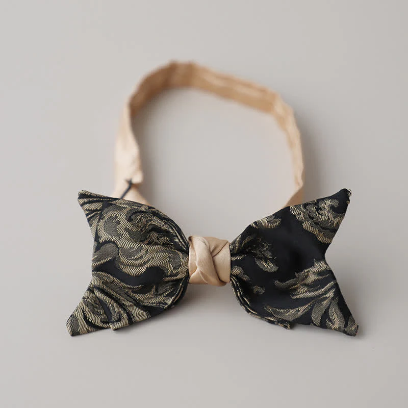 Men's Vintage Antique Gold & Black Floral Pattern Bow Tie - Image 6