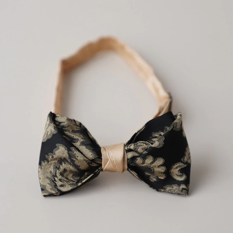 Men's Vintage Antique Gold & Black Floral Pattern Bow Tie - Image 7