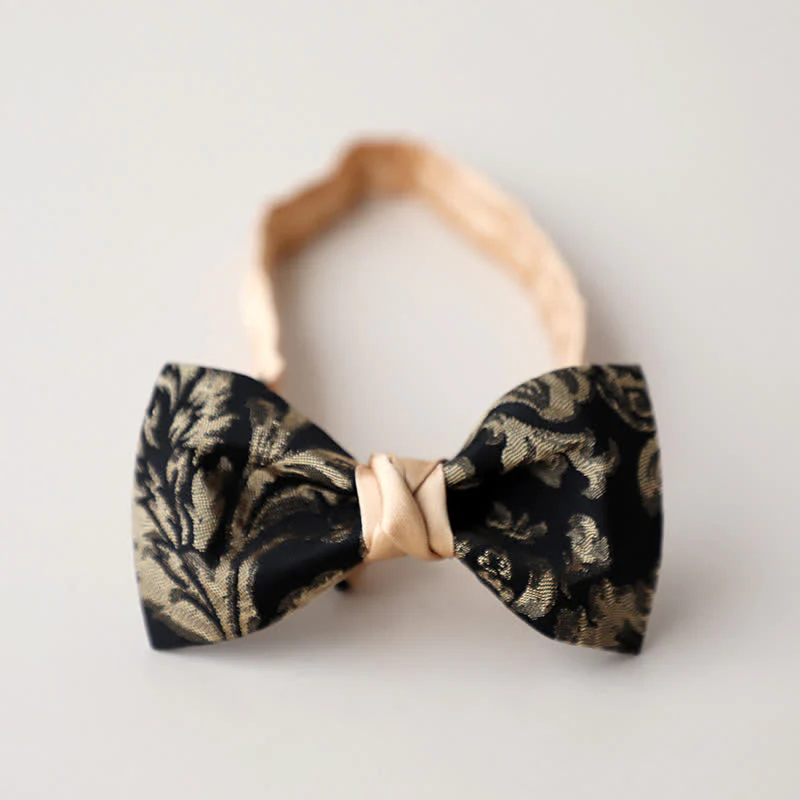 Men's Vintage Antique Gold & Black Floral Pattern Bow Tie - Image 8
