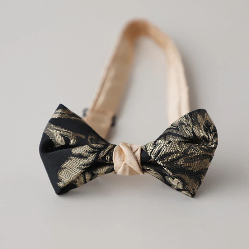 Men's Vintage Antique Gold & Black Floral Pattern Bow Tie - Image 9